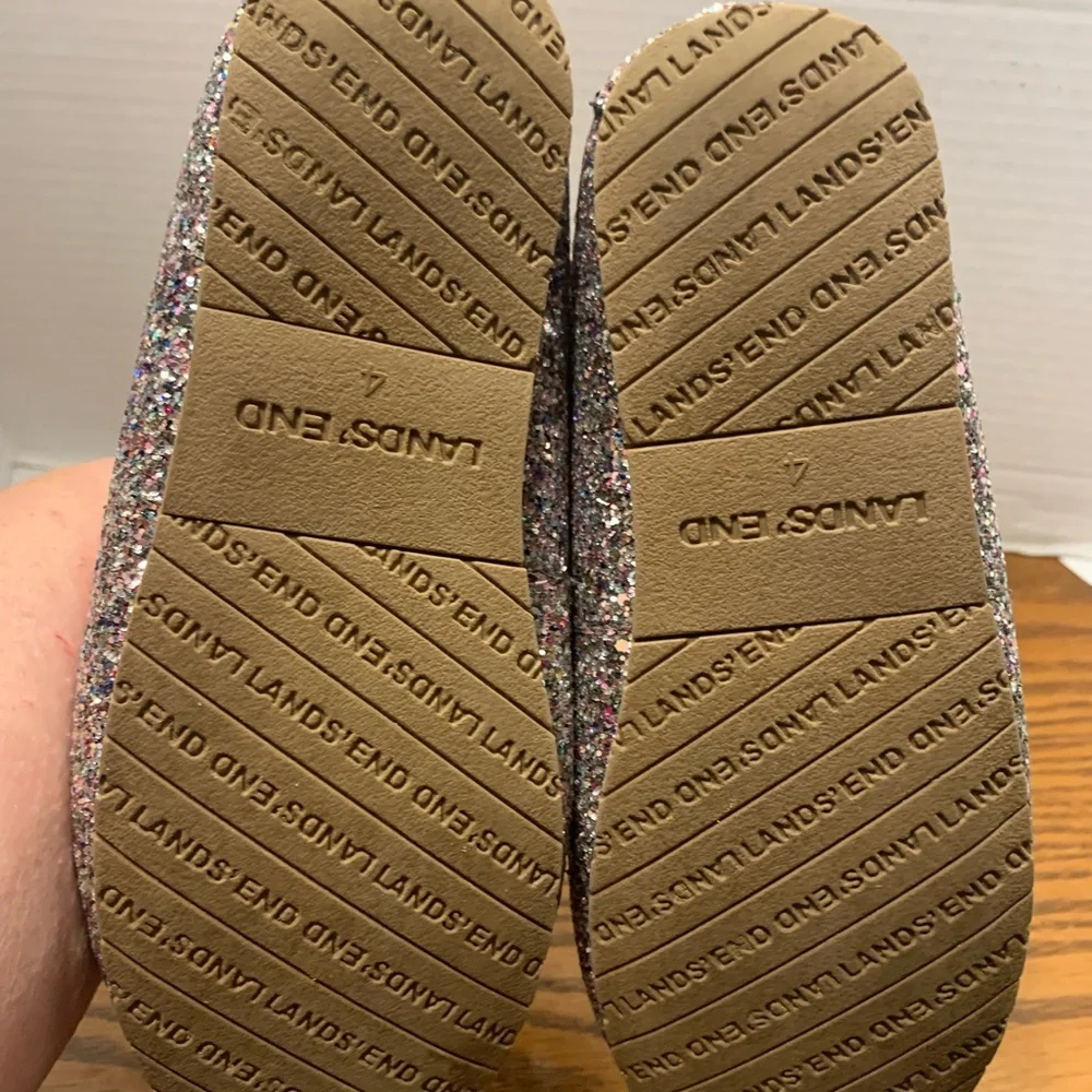 Lands' End Sparkling Glitter Pink and Silver size 4 Moccasins
